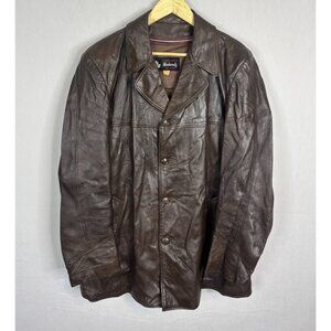 Vintage 60s 70s Woodward’s Brown Leather Car Coat Plaid Wool Lining Men’s L 44